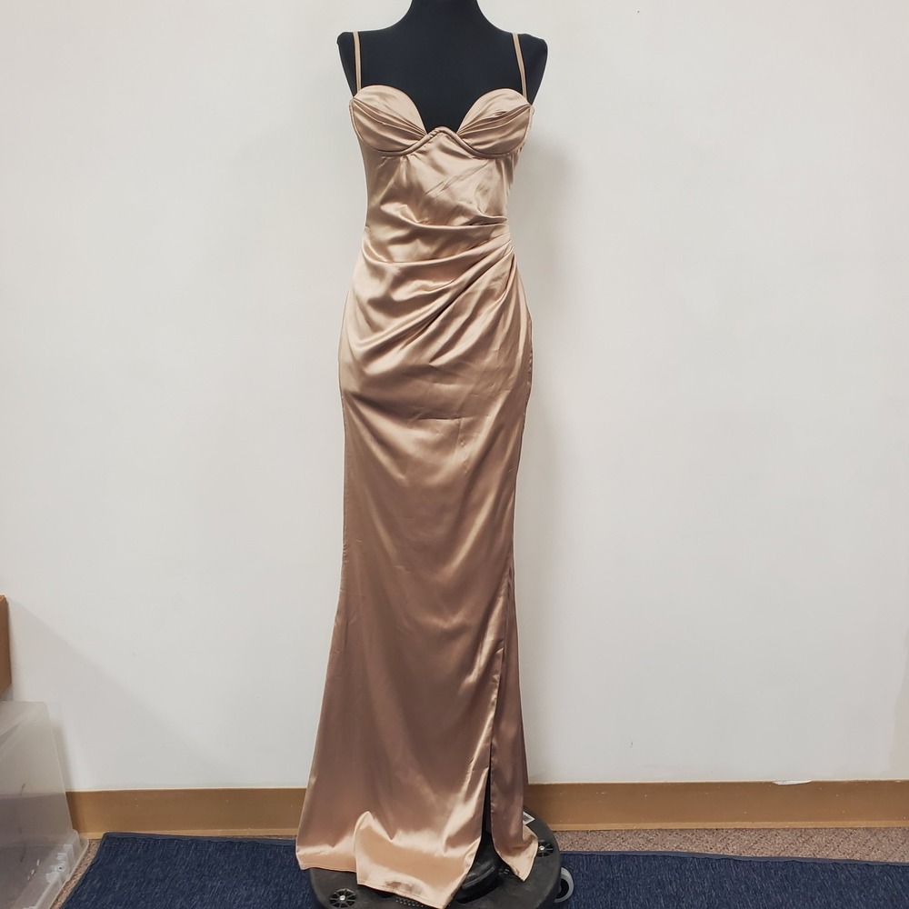 Babyboo Metallic Gold Gown Size S Maxi Dress Regency Romantic Bustier Ruched